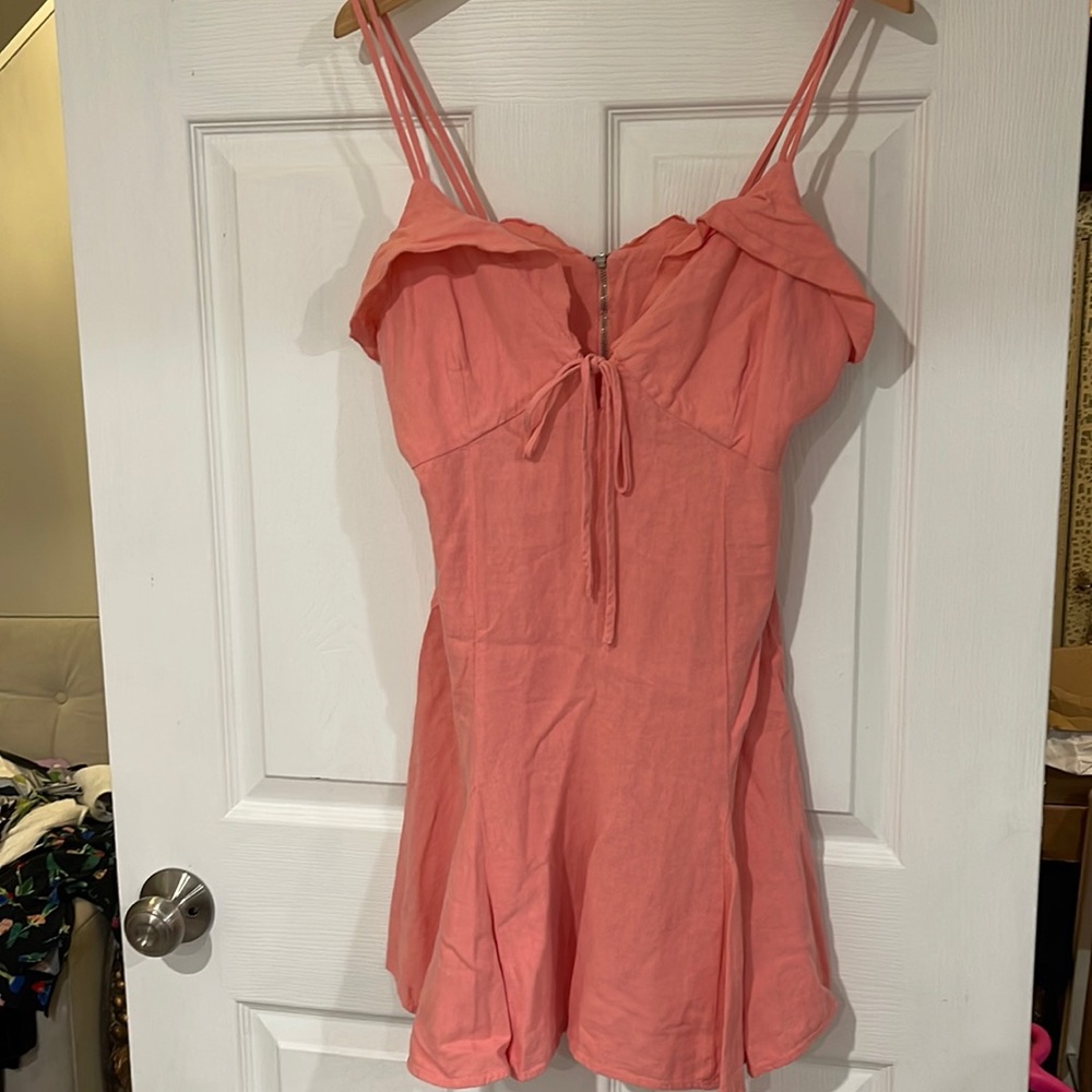 Peach Sexy Zara linen blend strappy dress sz M flattering